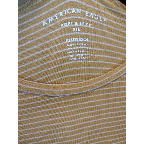 American Eagle size XS Soft & Sexy Rib Mustard Yellow White Stripe Shirt - Picture 3 of 3